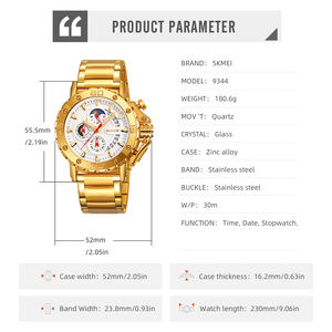 Skmei 9344 Or ou Argent Montre Homme Quartz Tendance Bracelet Acier Inoxydable Montre Étanche 3 ATM Vente en Gros Guangzhou - Product Image 4