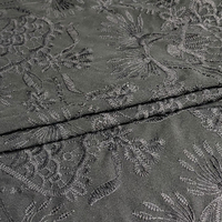 Veste en mousseline de soie polyester, vêtements pour femmes et enfants, tissu style kimono à motifs floraux, fil noir, 100%