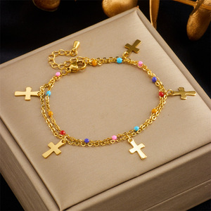 <b>Cross</b> <b>Chain</b> Necklace Set Stainless Steel Multicolor Beads Women's Fashion Jewelry - Product Image 4