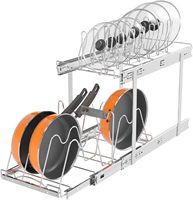 Étagère de rangement pour ustensiles de cuisine à double niveau, écologique, moderne, durable, avec rails coulissants, en métal, pour casseroles et couverts