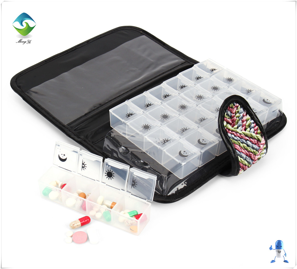 Manufacturer Bestselling Eco-Friendly Portable 28-Compartment PP Weekly Medicine Box Custom Logo Customized Color Mengyi Brand