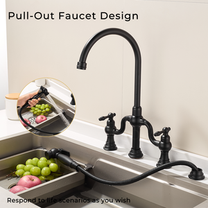 Classic Brass Kitchen Sink <strong>Faucet</strong> with Brushed Finish Traditional Design and Hand Spray for Kitchen Use - Product Image 2