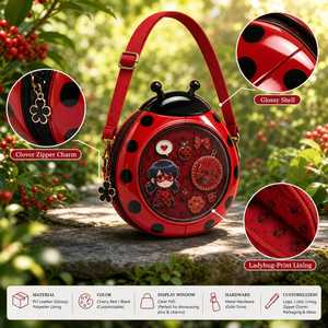 Borsa a tracolla personalizzata a forma di <span class=keywords><strong>coccinella</strong></span> con finestra trasparente in PVC, fodera con stampa <span class=keywords><strong>coccinella</strong></span>, cerniera a trifoglio e cinturino con charm - Product Image 2