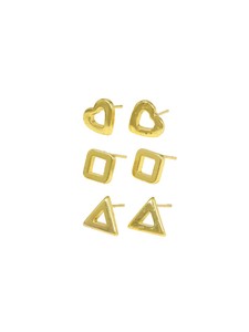 Juego de Accesorios de Moda Geométricos Chapados en Oro de 24 Quilates para Pendientes, Paquete de 3, Corazón, Cuadrado, Triángulo, Minimalistas, para Uso Diario de Mujeres - Product Image 3