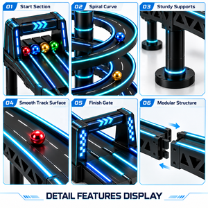 Ensemble de course de billes professionnel de grande taille avec circuit de jeu personnalisé en blocs, pour jeu de flipper, piste de course de billes DIY, jeu de billard et circuit de course de billes - Product Image 4