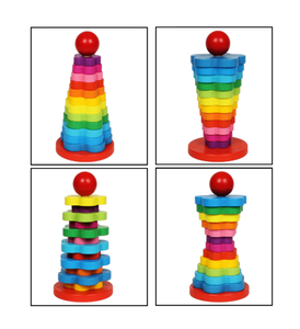 Houten Gebouw Stapelen Blokken Stapelen Ringen Speelgoed Regenboog Toren Toy - Product Image 5