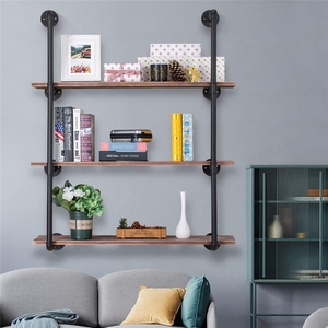 Étagères industrielles rustiques vintage à 2 ou 3 niveaux pour échelle DIY Suspendus Décoratifs Fixés au Mur en Métal et <span class=keywords><strong>Bois</strong></span> Rangement Cuisine Salon - Product Image 6