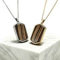 Collier pour homme en marbre veiné de bois naturel Obama, pendentif en acier inoxydable 316L avec incrustation de pierre, bijoux