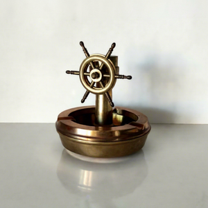 <b>Vintage</b> Nautical Solid Brass <b>Ashtray</b> with a Ship Wheel and a Compass <b>Vintage</b> Tobacciana - Product Image 1