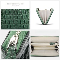 Portefeuille vert pour femmes en peau de crocodile véritable de luxe personnalisé à la mode avec longue fermeture éclair et carte de crédit pour femmes