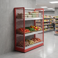 Étagères de magasin de proximité modulaires King Display 2026 à 3 niveaux en métal, rouge et blanc, avec panneau mural en maille, revêtement en poudre époxy haute résistance