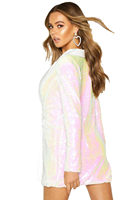 Robe blazer en satin blanc pour femme avec paillettes Costumes d'affaires à double boutonnage Longue longueur et motif tissé Robe formelle