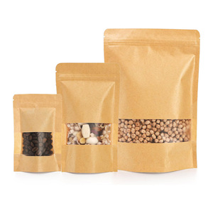 Kích Thước Đầy Đủ 12*20Cm Nâu Tái Sử Dụng Zip Khóa Đứng Giấy Kraft Pouch Túi Với Matte Cửa Sổ Trong Suốt Nắp Kéo Thực Phẩm Lưu Trữ Túi - Product Image 2