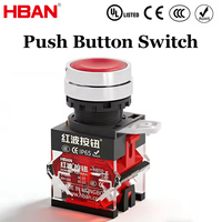 Interruptor de Botón Pulsador Industrial HBAN de 22 mm, 10 A, 660 V, Cabeza Metálica Plana Roja, Terminal de Tornillo, 1NO, IP65, Impermeable, Control Electrónico