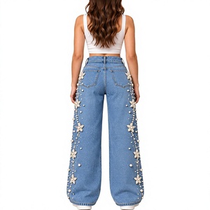 Jeans Anchos Lisos para Mujer, Jeans Anchos de la Mejor Calidad, Jeans Anchos Personalizados Estilo Hip Hop para Mujer - Product Image 2