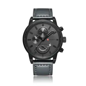 CURREN 8217 reloj de pulsera para hombre marca de lujo reloj deportivo de los hombres de moda de cuero relojes con calendario para los hombres hombre negro reloj