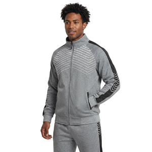 Survêtement gris à imprimé géométrique pour homme, fermeture éclair intégrale, style sportif, avec poches latérales, idéal pour l'automne - Product Image 1