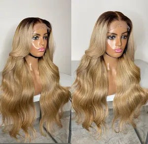 Perruque Full Lace Wig naturelle 613, cheveux humains, blond miel platine ombré, Body Wave