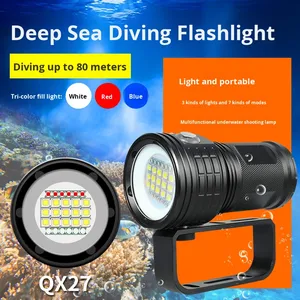 Mới 500W Đèn Chụp Ảnh 80M Đèn Pin Lặn Đèn Đỏ Và Đèn Xanh Công Suất Cao Dưới Nước 300-500M IP68 USB Sạc - Product Image 2