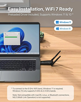Adaptador USB WiFi 7 BE6500, Adaptador USB WiFi de Triple Banda y Largo Alcance para PC de Escritorio y Portátil