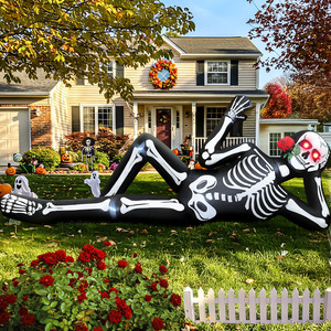Squelette gonflable géant d'<span class=keywords><strong>Halloween</strong></span> avec yeux rouges lumineux et rose, fantôme effrayant allongé de 3 mètres pour la <span class=keywords><strong>décoration</strong></span> extérieure de jardin - Product Image 1