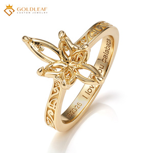 Semi-monture gravée en or 10-24K Goldleaf, forme marquise, compatible avec diamant, pierre précieuse, moissanite, taille et forme personnalisées pour la création de bijoux - Product Image 1