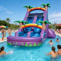 Toboggan aquatique gonflable sur le thème du paradis tropical, piscine à jets d'eau, équipement de jeu pour enfants, aventure sur l'île, qualité commerciale, respectueux de l'environnement