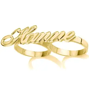 Fashion Rvs Sieraden Gepersonaliseerde Custom Twee Vingers Namen Ring