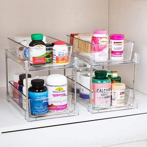 Organisateur de rangement de salle de bain à 2 niveaux en plastique transparent, écologique et durable, pour sous-évier ou comptoir de vanité, double capacité de rangement - Product Image 2