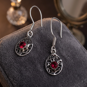 AAA Quality German <b>Silver</b> Dangle <b>Drop</b> <b>Earrings</b> Red Zircon Gemstone Original Style Handmade Wedding Wholesale Birthstone H.A. - Product Image 2