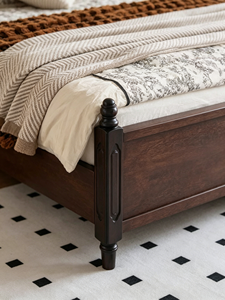 Traditional Upholstered Wooden <b>Bed</b> Frame Queen Size Fabric Headboard <b>Storage</b> <b>Bed</b> with Toile Pattern Mahogany Finish - Product Image 4