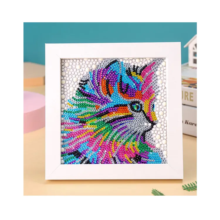 Diy Crafts Mini White Frame Children Crystal Diamond Full Round Drill Diamond Painting Cat Painting By Symbols Kits For Kids