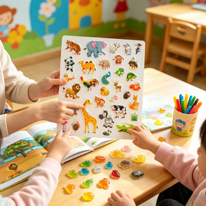 <strong>Childrens</strong> Panoramic Play Jelly <strong>Sticker</strong> Book Wild Animals &amp; Pet Reusable <strong>Stickers</strong> Early Learning Cognitive Development - Product Image 3