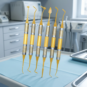 Juego de Curetas Dentales Quirúrgicas Ergonómicas Amarillas, 6 Piezas, Acero Inoxidable, Instrumentos Manuales para Uso Clínico - Product Image 2