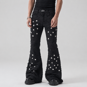 DiZNEW <span class=keywords><strong>Jeans</strong></span> Premium Pesanti Effetto Usurato da Uomo, Pantaloni Svasati con Borchie e Occhielli Dettagliati, <span class=keywords><strong>Jeans</strong></span> in Denim Testurizzato - Produzione di Fabbrica - Product Image 1