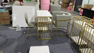 Luxury Gold Modern <b>Nail</b> Salon <b>Table</b> with Pink Chair for Living Room & Bedroom Use - Product Image 6