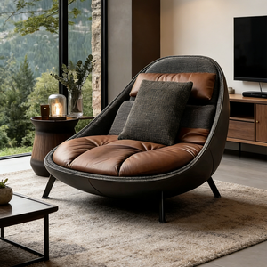 Fauteuil contemporain en <span class=keywords><strong>cuir</strong></span> et tissu, fauteuil inclinable rond minimaliste moderne, siège individuel de <span class=keywords><strong>club</strong></span>, bureau, hôtel - Product Image 1