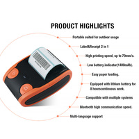 Imprimante thermique portable mini sans fil BT USB de 2 pouces pour reçus, factures et billets avec papier d'impression de 58 mm compatible avec Android et Windows