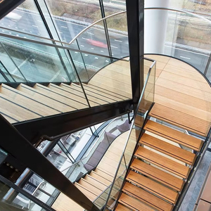 <span class=keywords><strong>Escalier</strong></span> droit en acier avec rampe en verre et éclairage LED, style moderne et luxueux, en bois, pour appartement, norme américaine. - Product Image 2