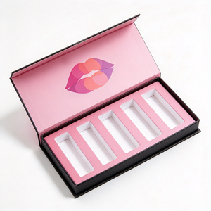 Palette de rouge à lèvres de luxe violette avec boîte à motif lèvres imprimé UV, emballage rigide en carton pour usage cosmétique - Product Image 2