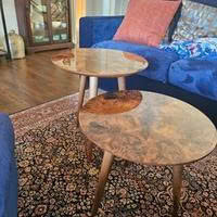 Tables basses gigognes rondes en noyer burl, fabriquées à la main, style Mid-Century Modern, placage de noyer naturel / placage d'orme burl - Product Image 2