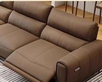 Sofa Recliner Kulit Elektrik Modern Warna Coklat Asli dengan USB untuk Ruang Tamu Home Theater Produsen OEM ODM