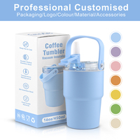 Gobelet à eau personnalisé de 450 ml avec poignée et paille, tasse réutilisable, OEM ODM, vente en gros