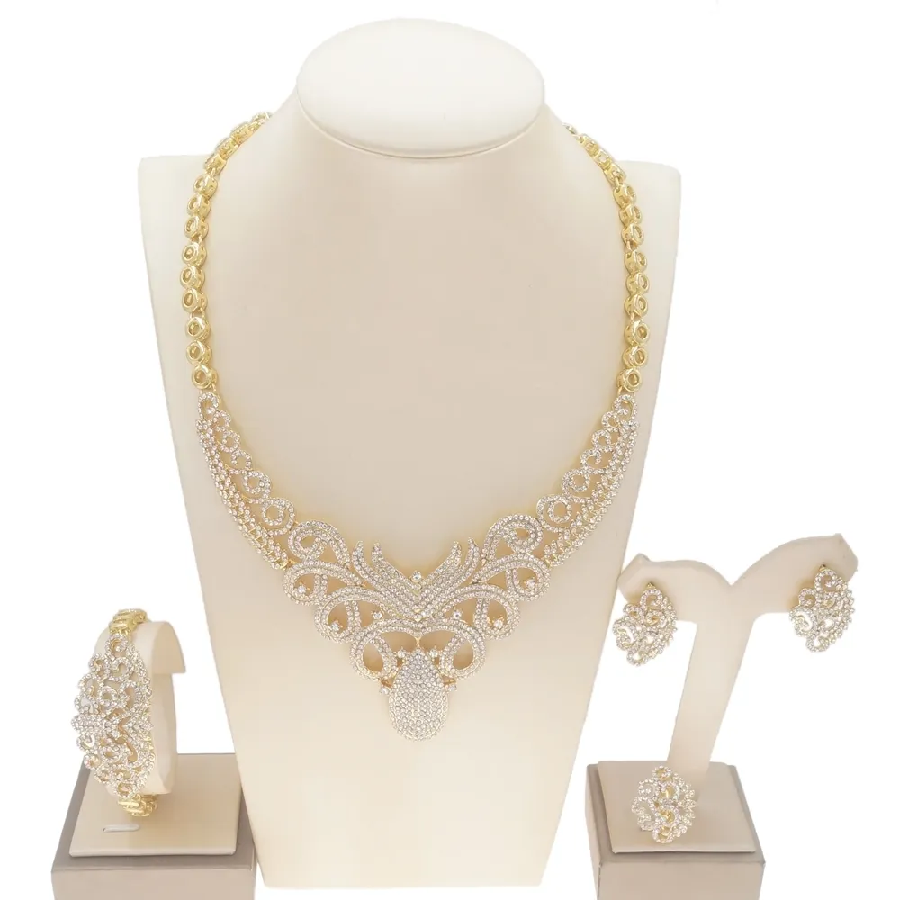Ensemble de bijoux en alliage d'or 24k, joaillerie de luxe plissés en or 18k, de haute qualité, pour mariage de dubaï, cadeau de mariée