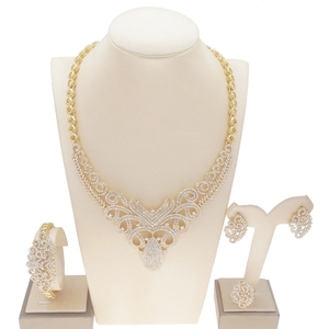 Ensemble de bijoux plaqués or 24k pour femmes, de haute qualité, de luxe, de dubaï, cadeau de mariée plissé, en alliage d'or 18k - Product Image 1