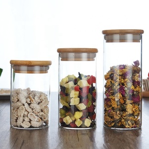 High Borosilicate Air Tight Glass Storage Jar Food Containers With Bamboo Lid 6.5cm Diameter