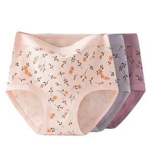 Taglie forti biancheria intima di cotone a vita alta da donna con stampa senza cuciture in cotone antibatterico slip traspirante