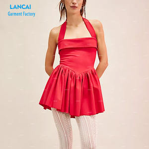 Mini vestido de mujer sin mangas cuello cuadrado cremallera trasera cuello colgante diseño moda Casual ropa personalizada - Product Image 2