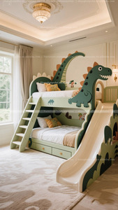 Letto a soppalco a tema dinosauro, letto a castello per bambini, design lussuoso e creativo per la cameretta dei bambini, personalizzazione con scivolo e libreria - Product Image 2