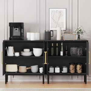 Buffet en bois autoportant, armoire de rangement noire avec portes, pour chambre à coucher, cuisine, bureau à domicile - Product Image 6